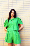 Frances Linen Cropped Blouse  - Jade - size M on pre-order for the end of September delivery