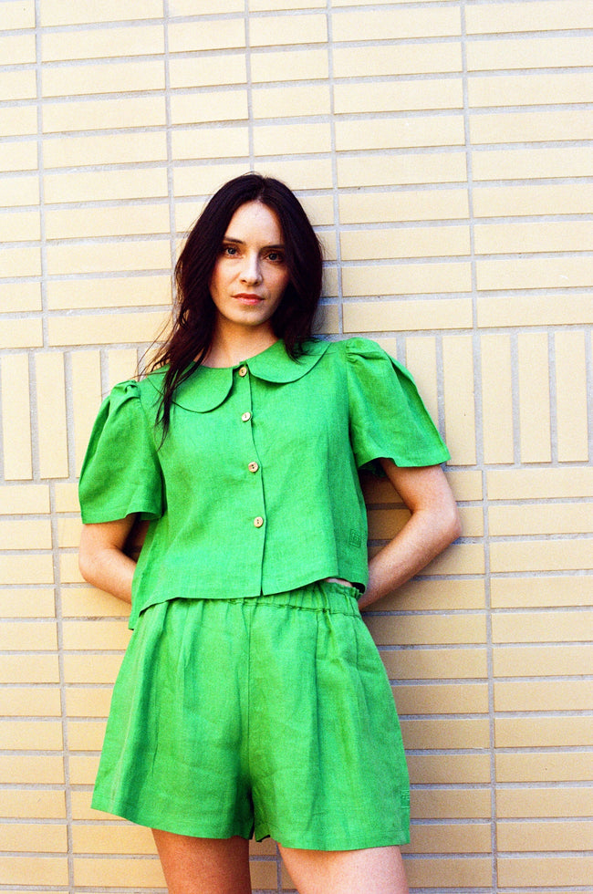 Frances Linen Cropped Blouse  - Jade - size M on pre-order for the end of September delivery