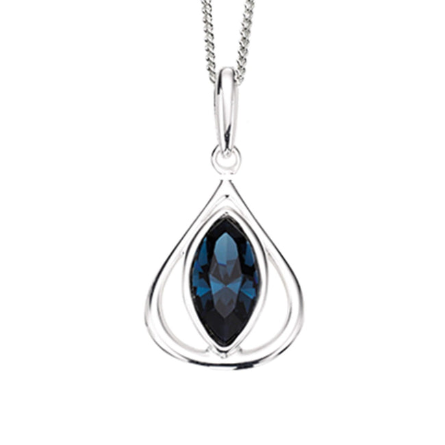 Beginnings Open Teardrop Pendant With Montana Blue Crystal