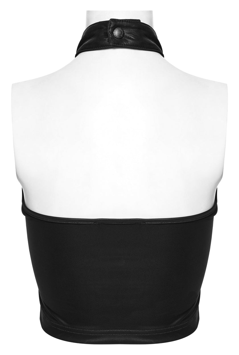 Punk Rave Valora Cross Fur Halter Top in Crimson
