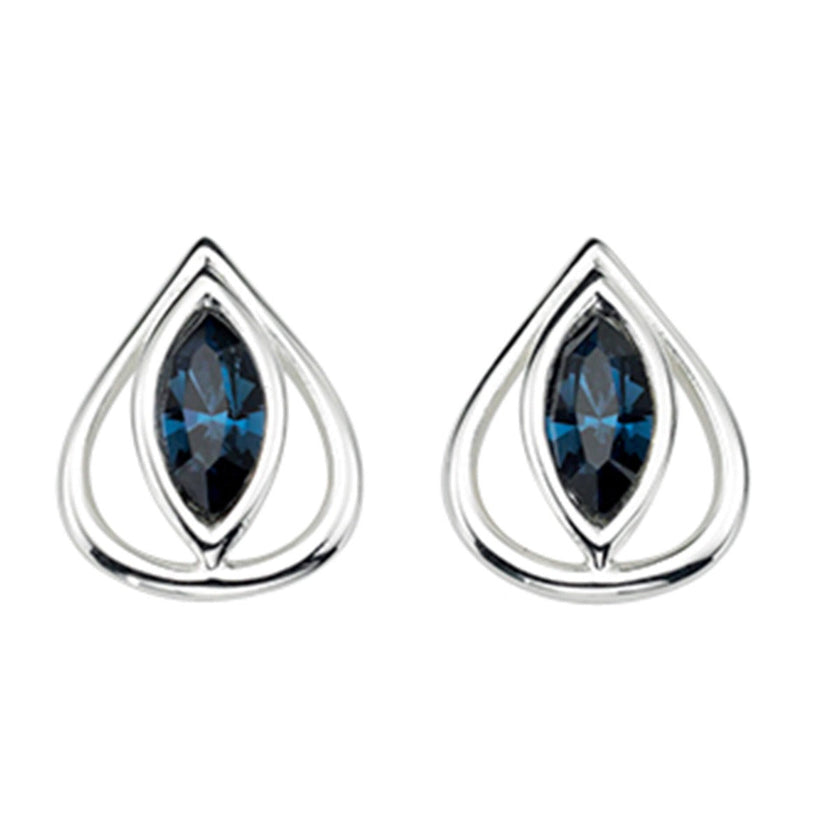 Pendientes de botón en forma de lágrima abierta de Beginnings con cristales Montana Blue