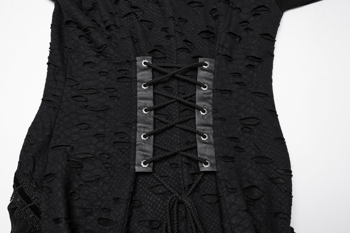 Punk Rave Seraphine Spinal Lace Panel Maxi Dress in Black