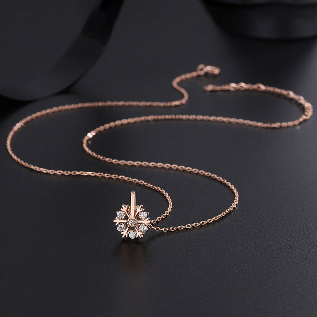 Pure Silver Rotating Snowflake Women's Light Luxury Niche Design Necklace