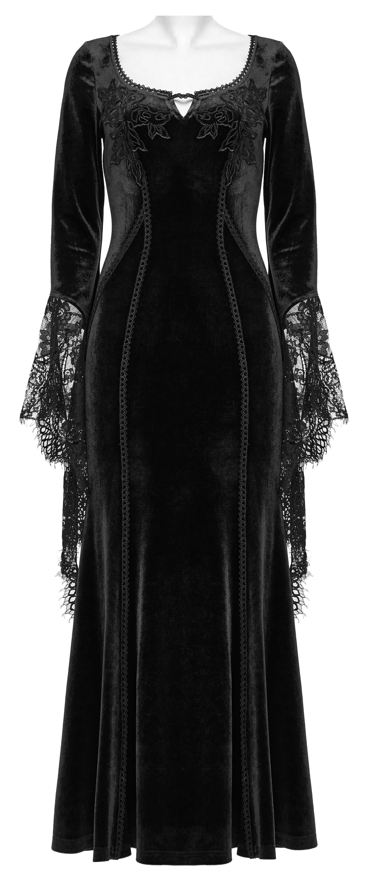 Punk Rave Isolde Velvet Lace Sleeve Dress in Black