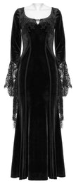 Punk Rave Isolde Velvet Lace Sleeve Dress in Black