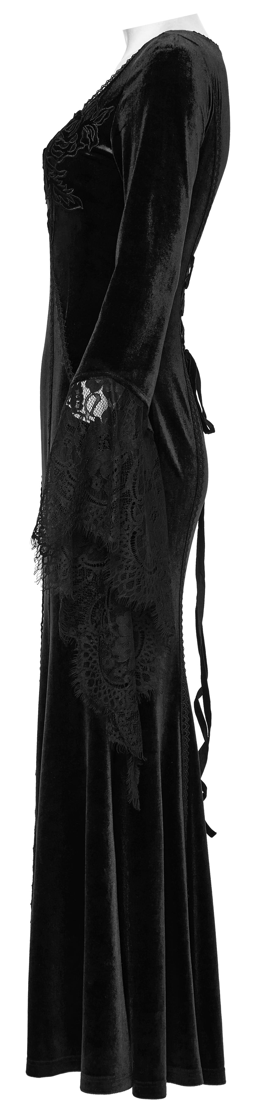 Punk Rave Isolde Velvet Lace Sleeve Dress in Black