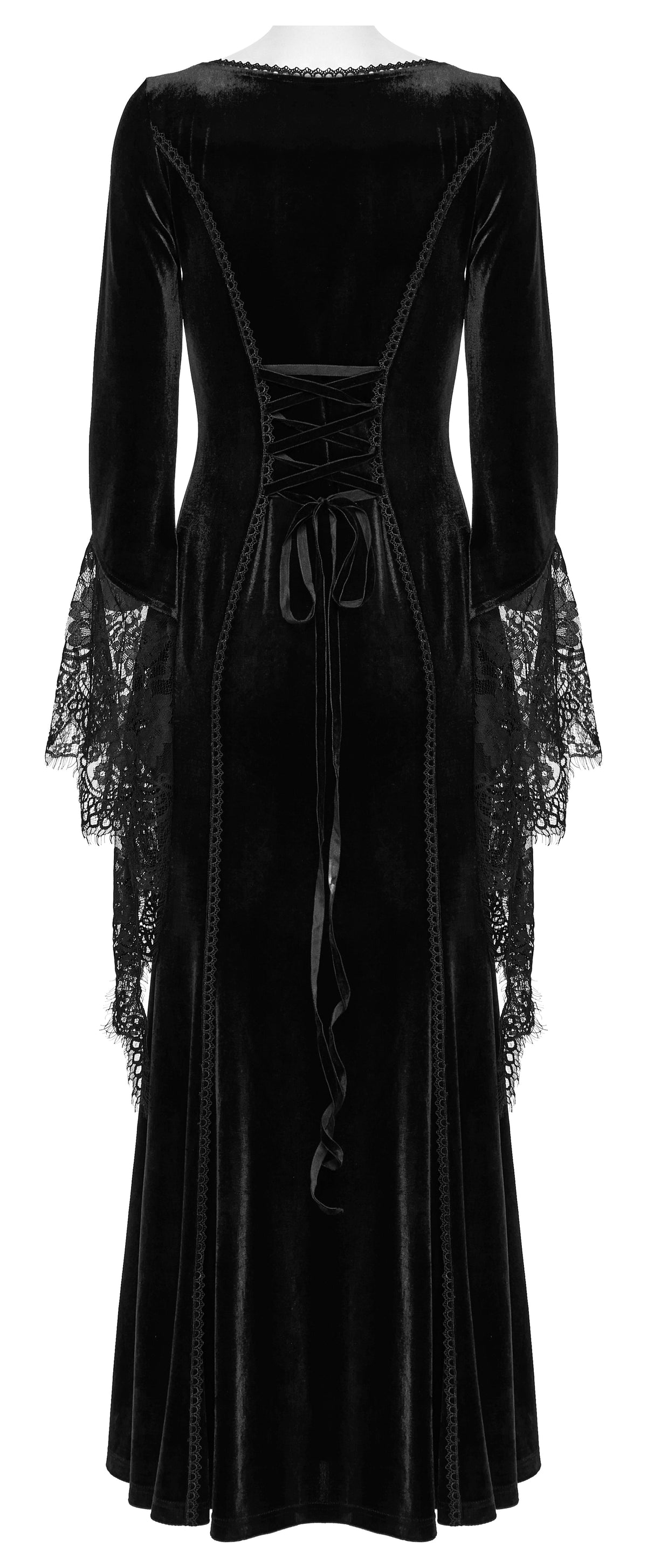 Punk Rave Isolde Velvet Lace Sleeve Dress in Black