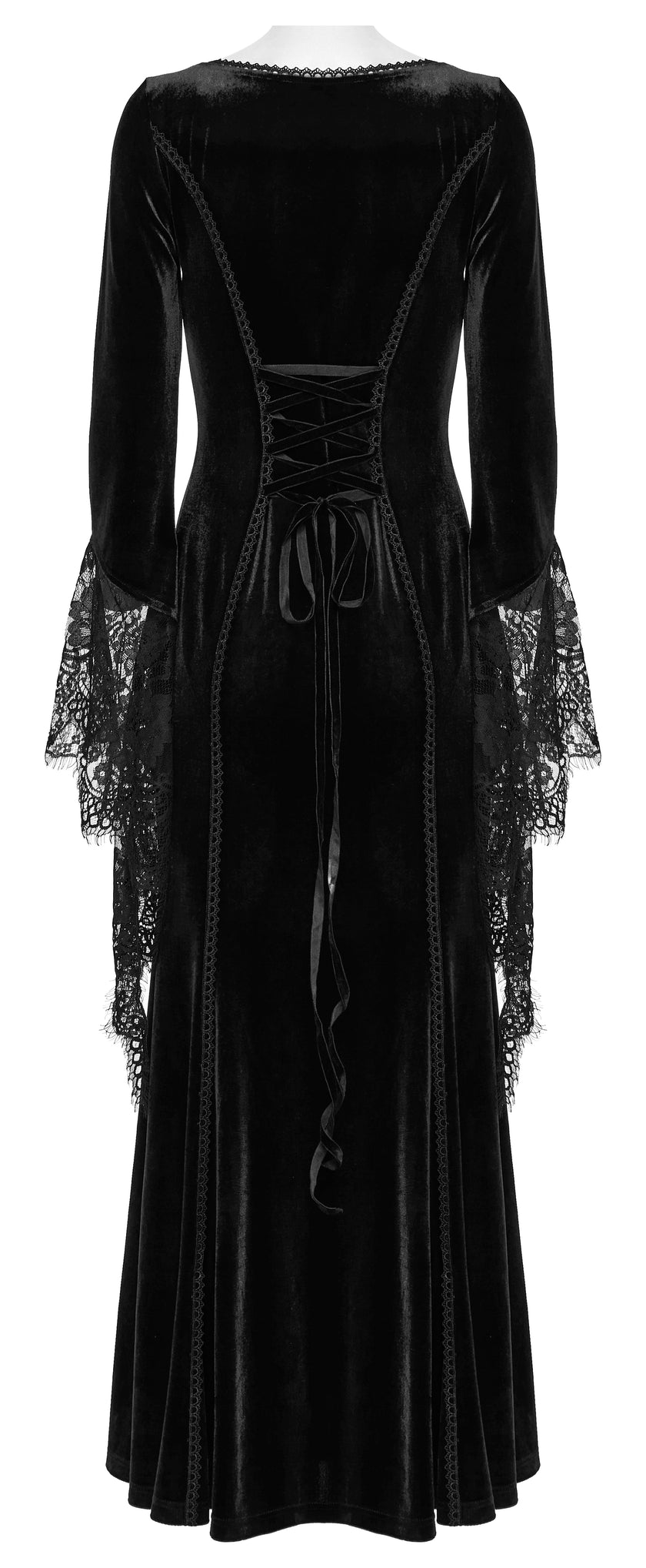Punk Rave Isolde Velvet Lace Sleeve Dress in Black