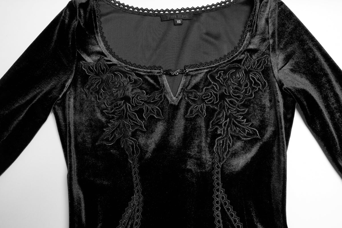 Punk Rave Isolde Velvet Lace Sleeve Dress in Black