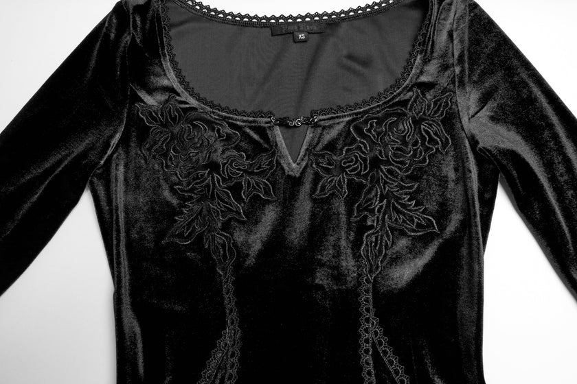 Punk Rave Isolde Velvet Lace Sleeve Dress in Black