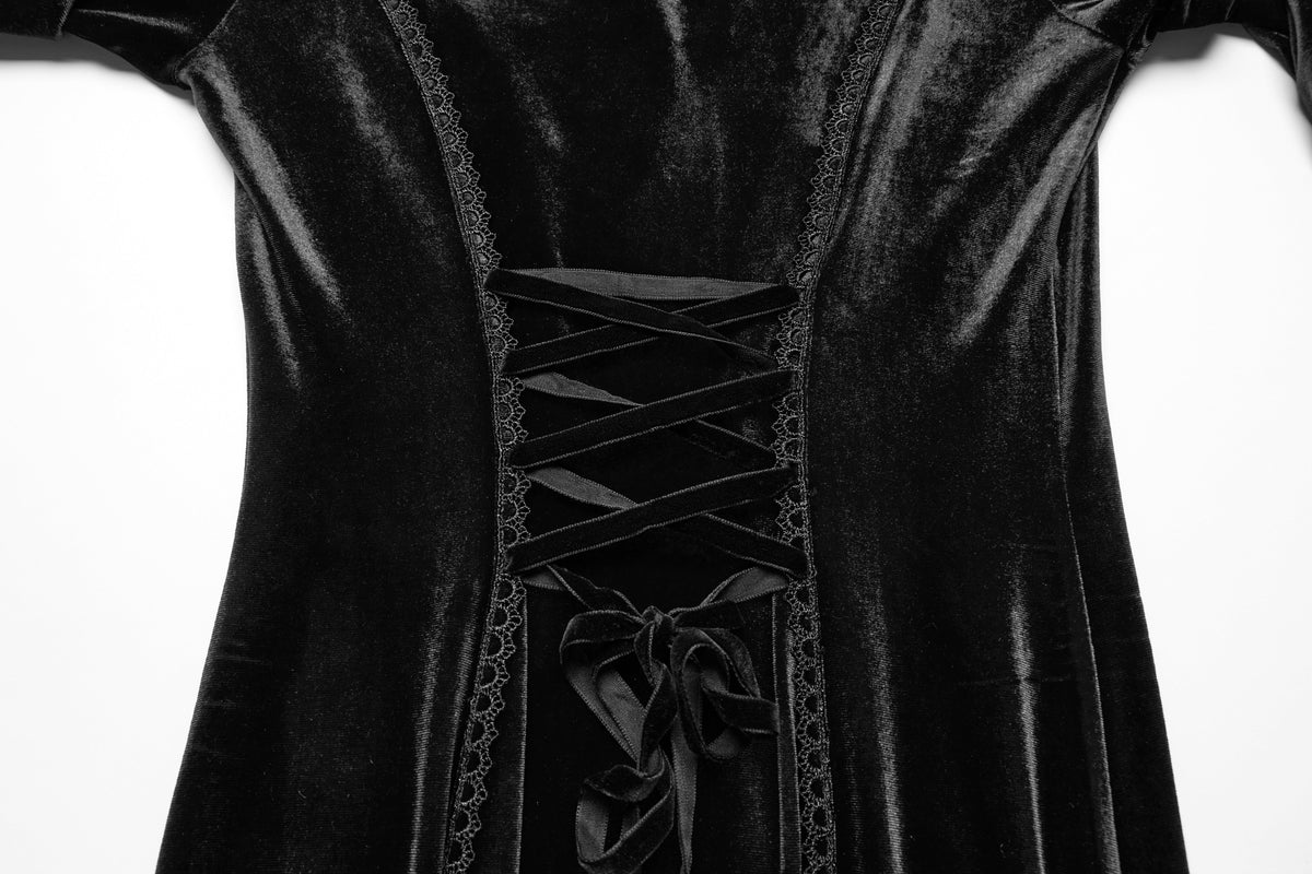 Punk Rave Isolde Velvet Lace Sleeve Dress in Black