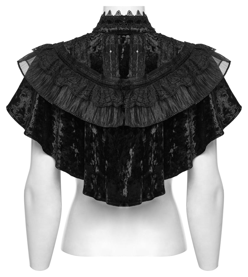 Punk Rave Elysia Velvet Ruffle Goth Shawl in Black