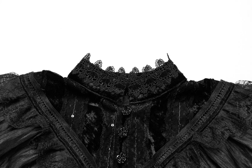 Punk Rave Elysia Velvet Ruffle Goth Shawl in Black