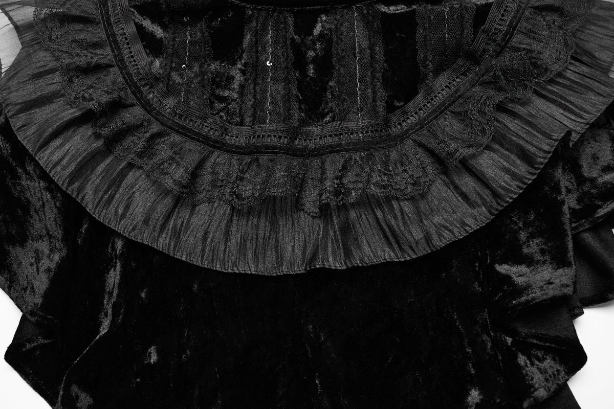 Punk Rave Elysia Velvet Ruffle Goth Shawl in Black