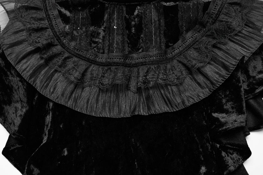 Punk Rave Elysia Velvet Ruffle Goth Shawl in Black