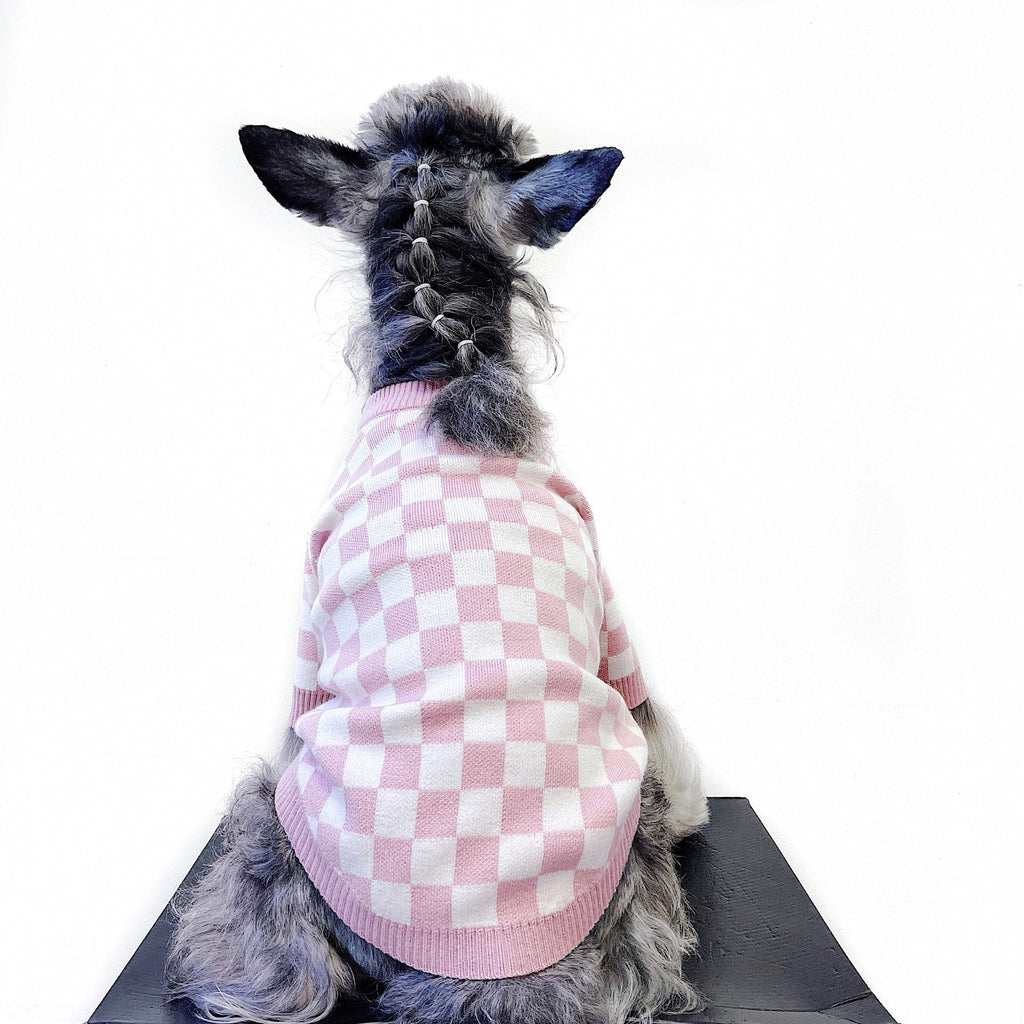 Pet Dog Short Girlish Checkerboard Sweater