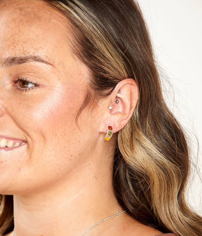 Multicolour Baguette Amber Earrings