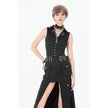 Dark in Love Punk Layered Pocket Cutout Belted Long Skirt
