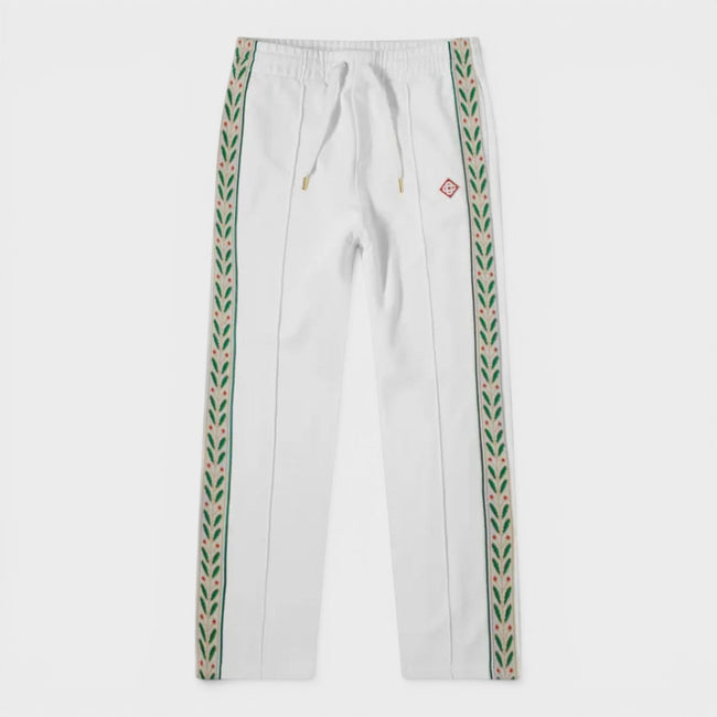 Pantalones de chándal con paneles y logotipo en la cinta blanco laurel