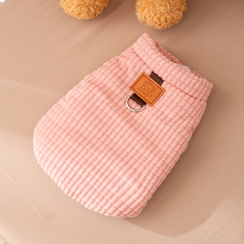 Thick And Warm Dog Clothes For Autumn And Winter, Small And Medium-sized Dog Teddy Bichon, Checked Corduroy Vest, Pet Cotton Coat