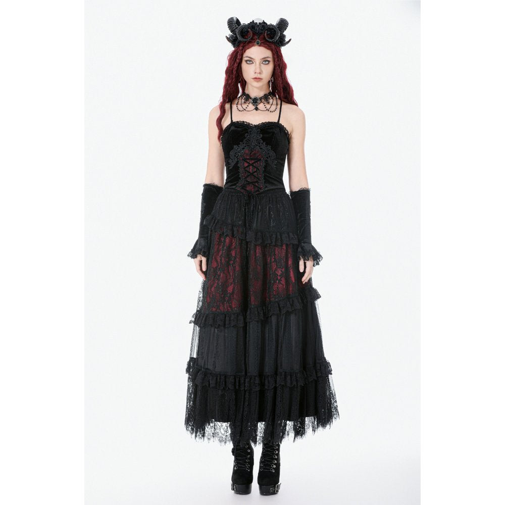 Dark in Love Gothic Black & Red Velvet Lace Corset