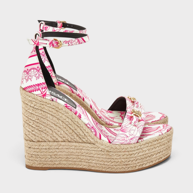 Espadrilles plateforme Medusa rose blanc doré