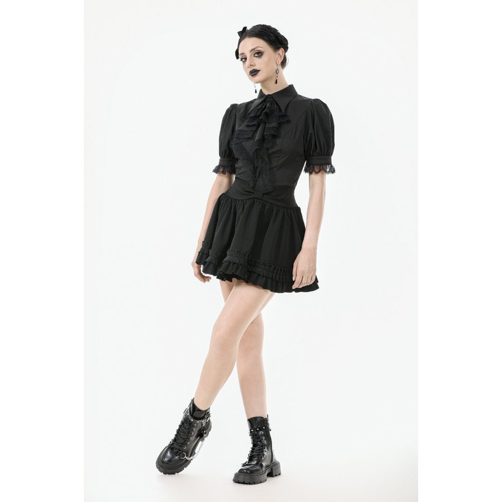 Dark in Love Viktoria Lace Ruffle Gothic Blouse in Black