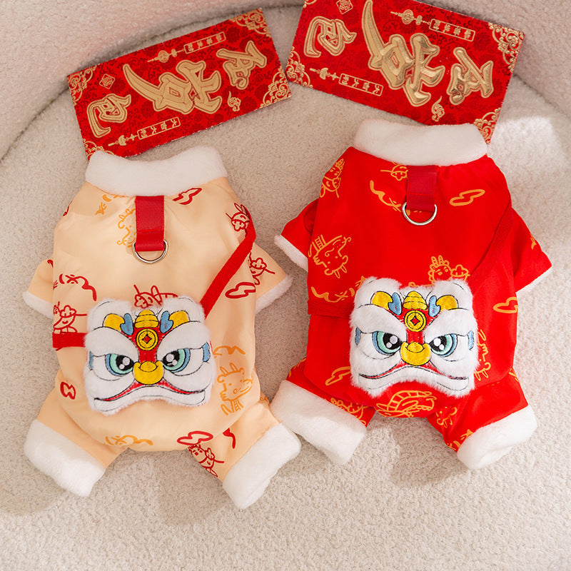 Autumn And Winter Dog New Year's Festive Tang Suits, Cat New Year's Clothing, Teddy Warm Four-legged Cotton Jackets, Pet Dog Clothes