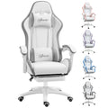 Vinsetto Computer Gaming Chair, PU Leather Desk Chair with Footrest, Swivel Task Chair with 135\'c2\'b0 Reclining Back and Lumbar Support, PC Chair for Adults, White and Grey