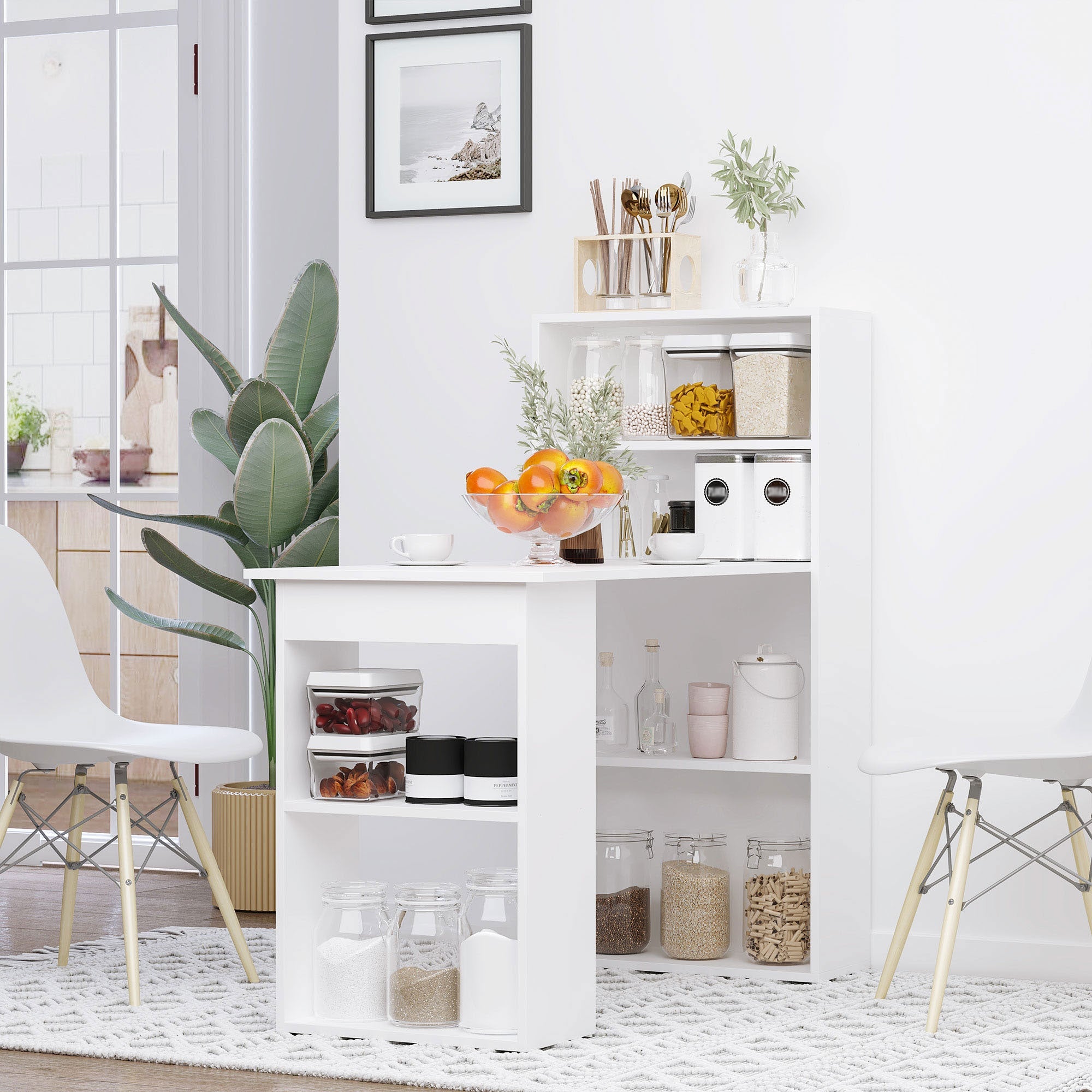 HOMCOM 120cm Modern Computer Desk Bookshelf Study Table Workstation PC Laptop Writing Home Office 6 Shelves, White