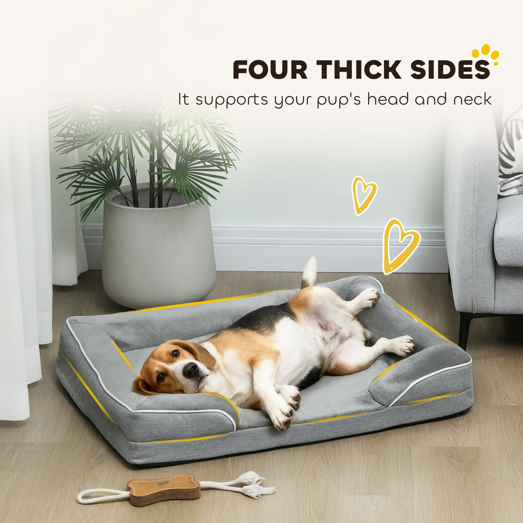 PawHut Dog Sofa Bed, Washable Pet Bed with Removable Cover and Non-Slip Bottom for Cats, Small and Medium Dogs, Grey