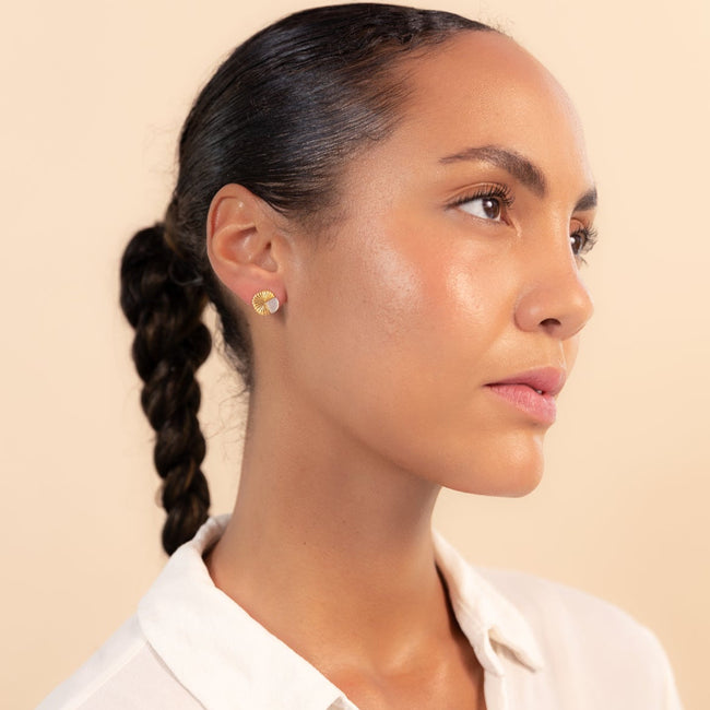 Gold Eclipse Deco Moonstone Studs