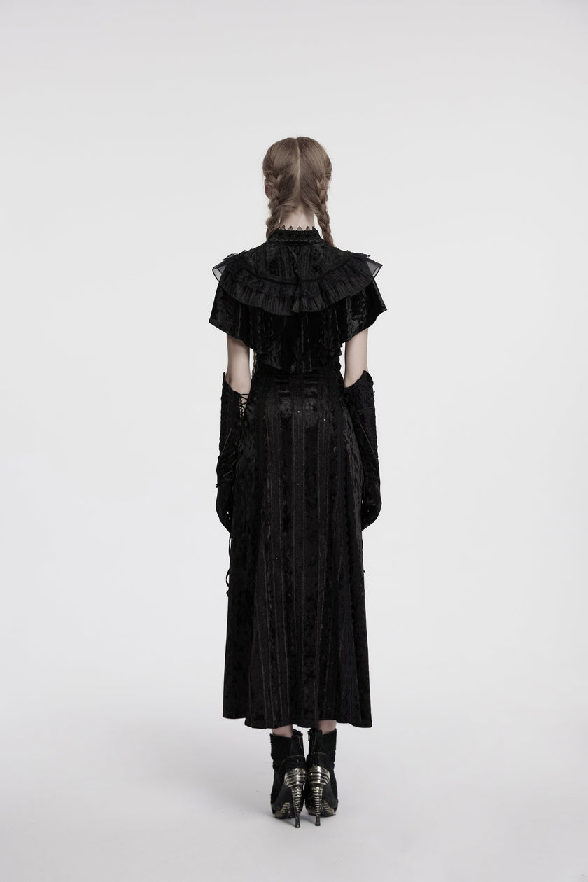 Punk Rave Elysia Velvet Ruffle Goth Shawl in Black