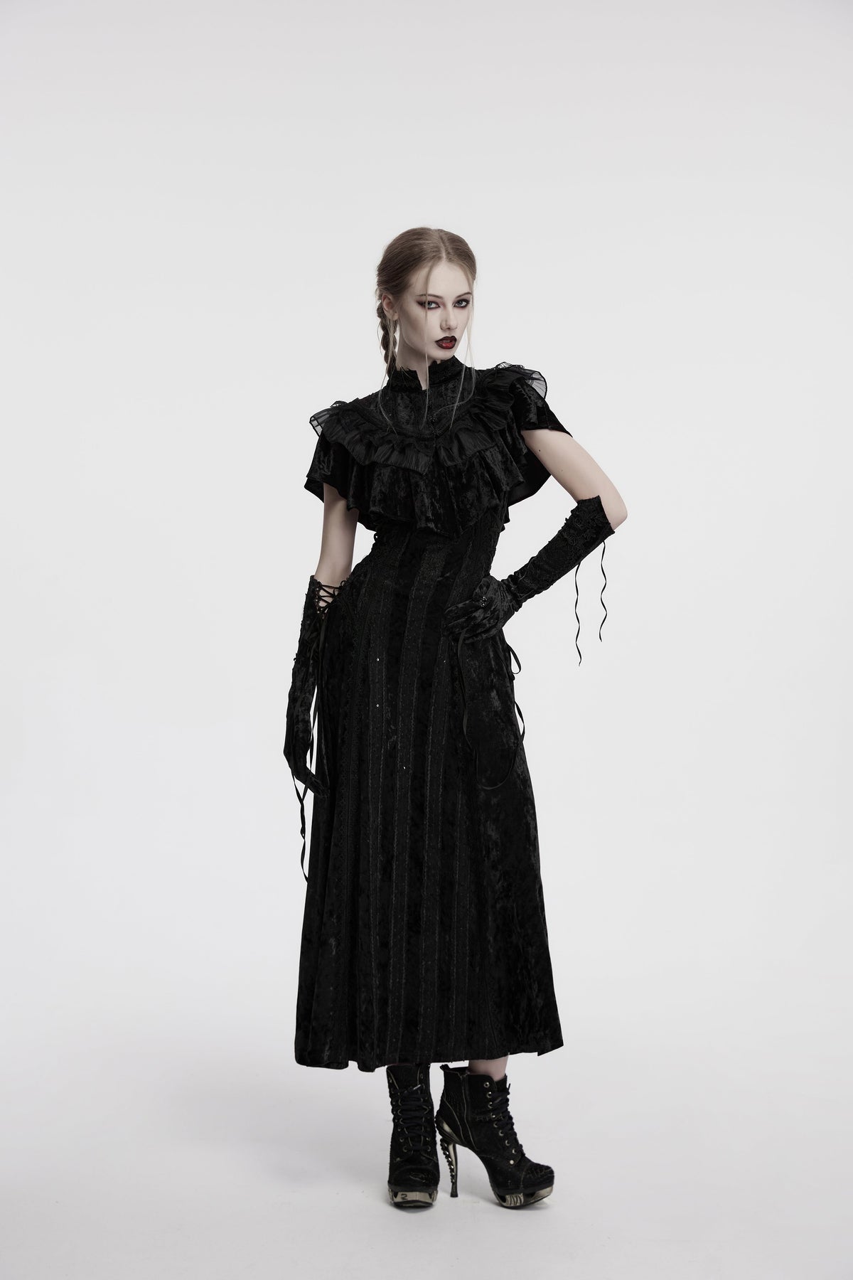 Punk Rave Elysia Velvet Ruffle Goth Shawl in Black