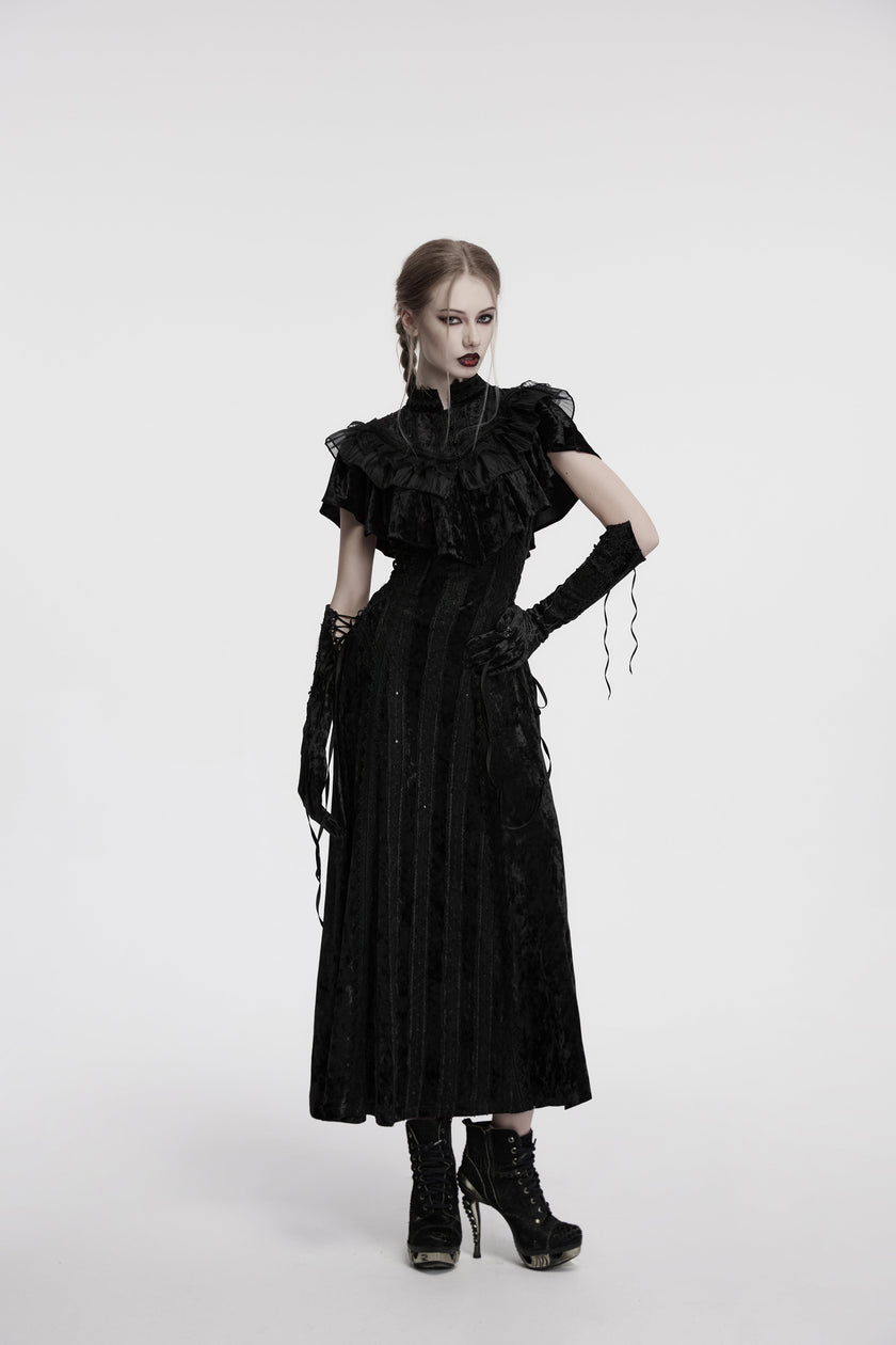 Punk Rave Elysia Velvet Ruffle Goth Shawl in Black