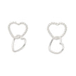 Textured Heart Chain Sterling Silver Stud Earrings
