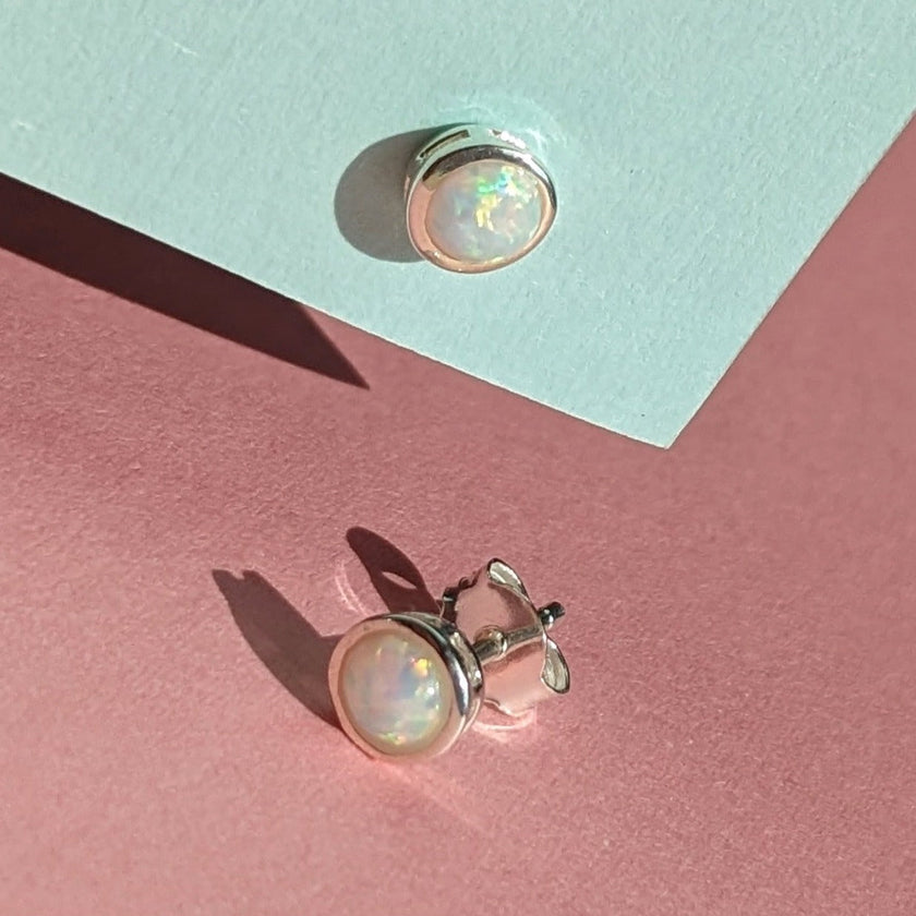 Opalite Round Silver Stud Earrings