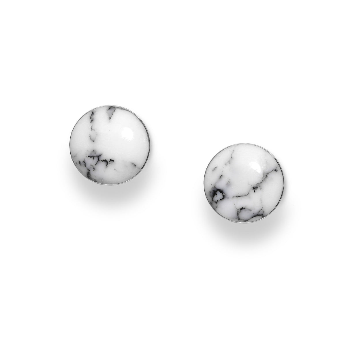 Pendientes de botón de plata de ley con howlite de la fuerza
