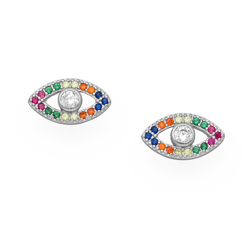 Nicht so böse Augen Sterling Silber Regenbogen Ohrstecker