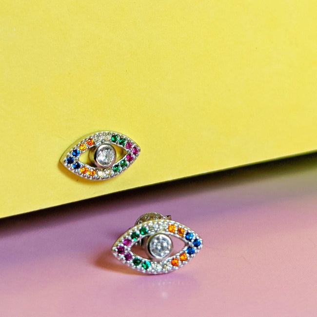 Nicht so böse Augen Sterling Silber Regenbogen Ohrstecker