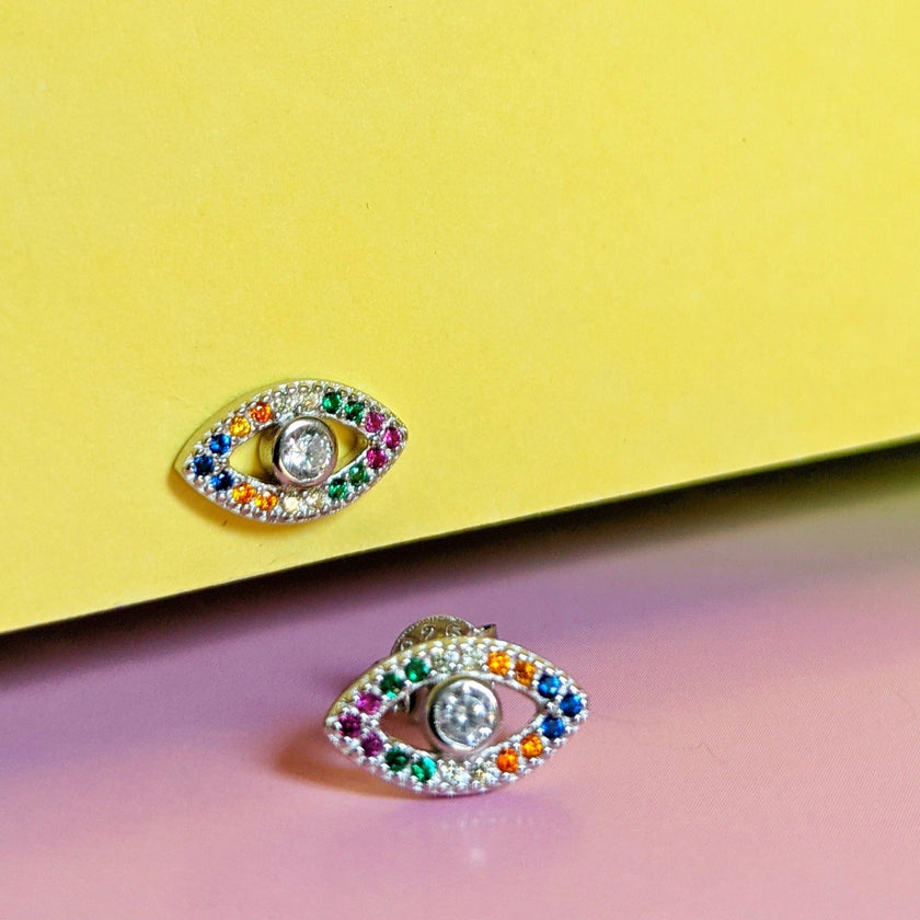 Nicht so böse Augen Sterling Silber Regenbogen Ohrstecker