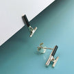 Minimalist Movement Onyx T-Bar Silver Stud Earrings