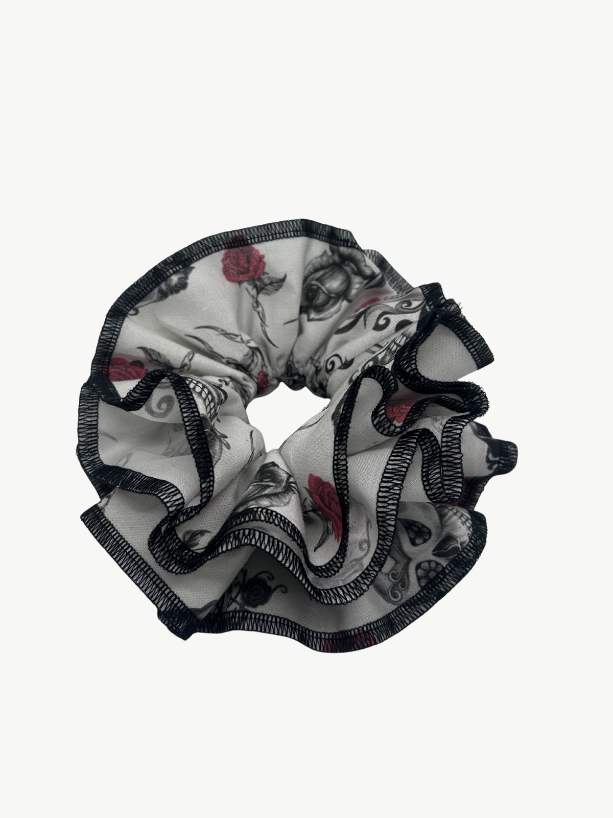 Organic Cotton red rose & black skull scrunchie - Azaria | No More Nobody