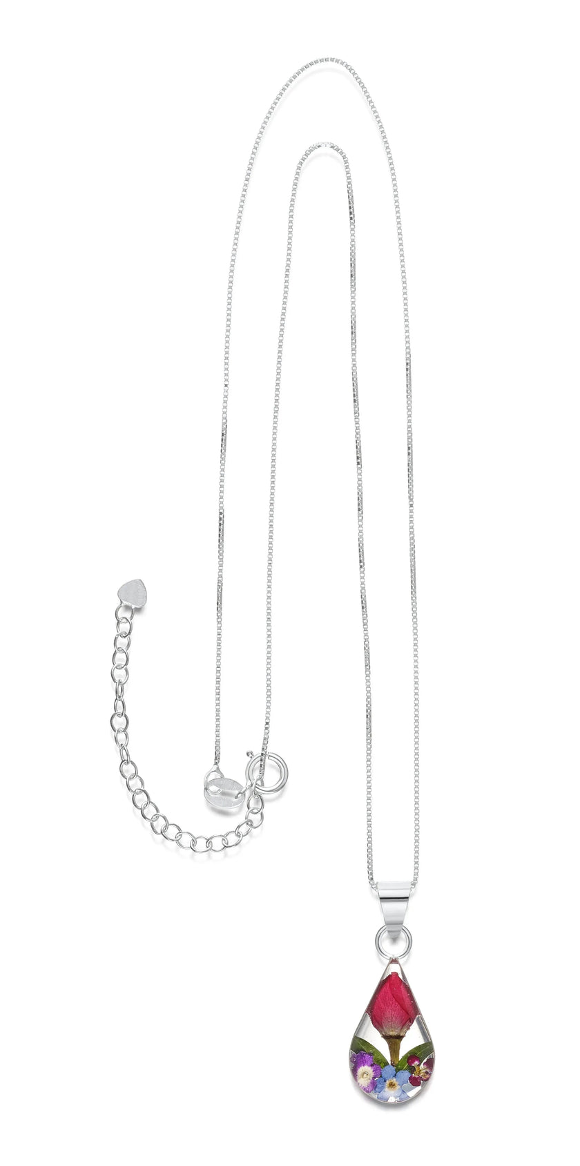 Mixed Flower Teardrop Pendant Necklace
