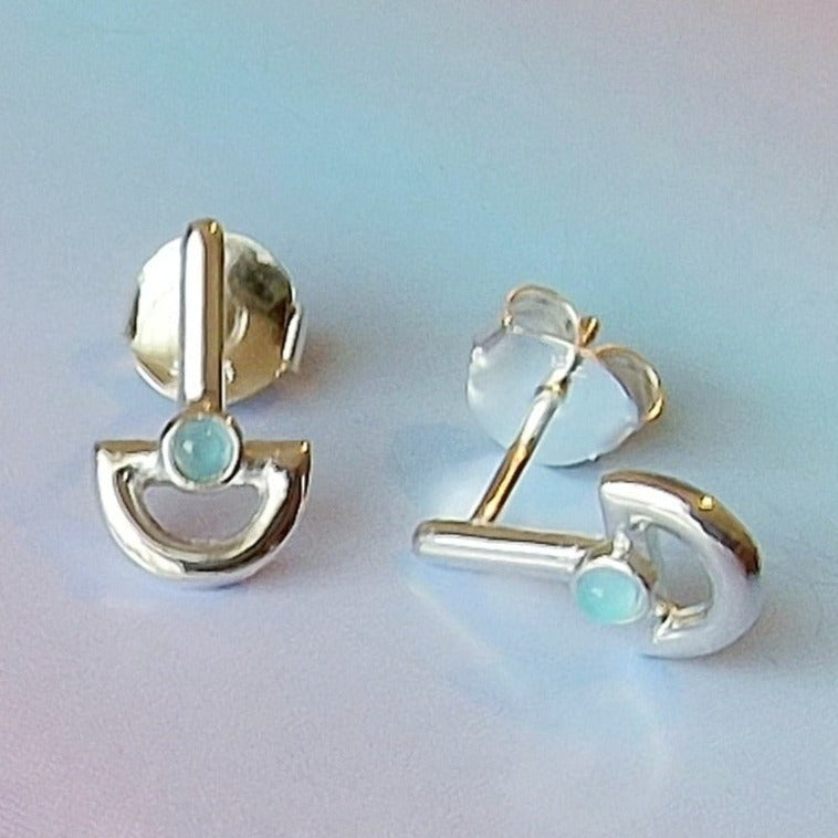 Pendientes de Plata de Ley con Calcedonia Azul en Forma de Barco