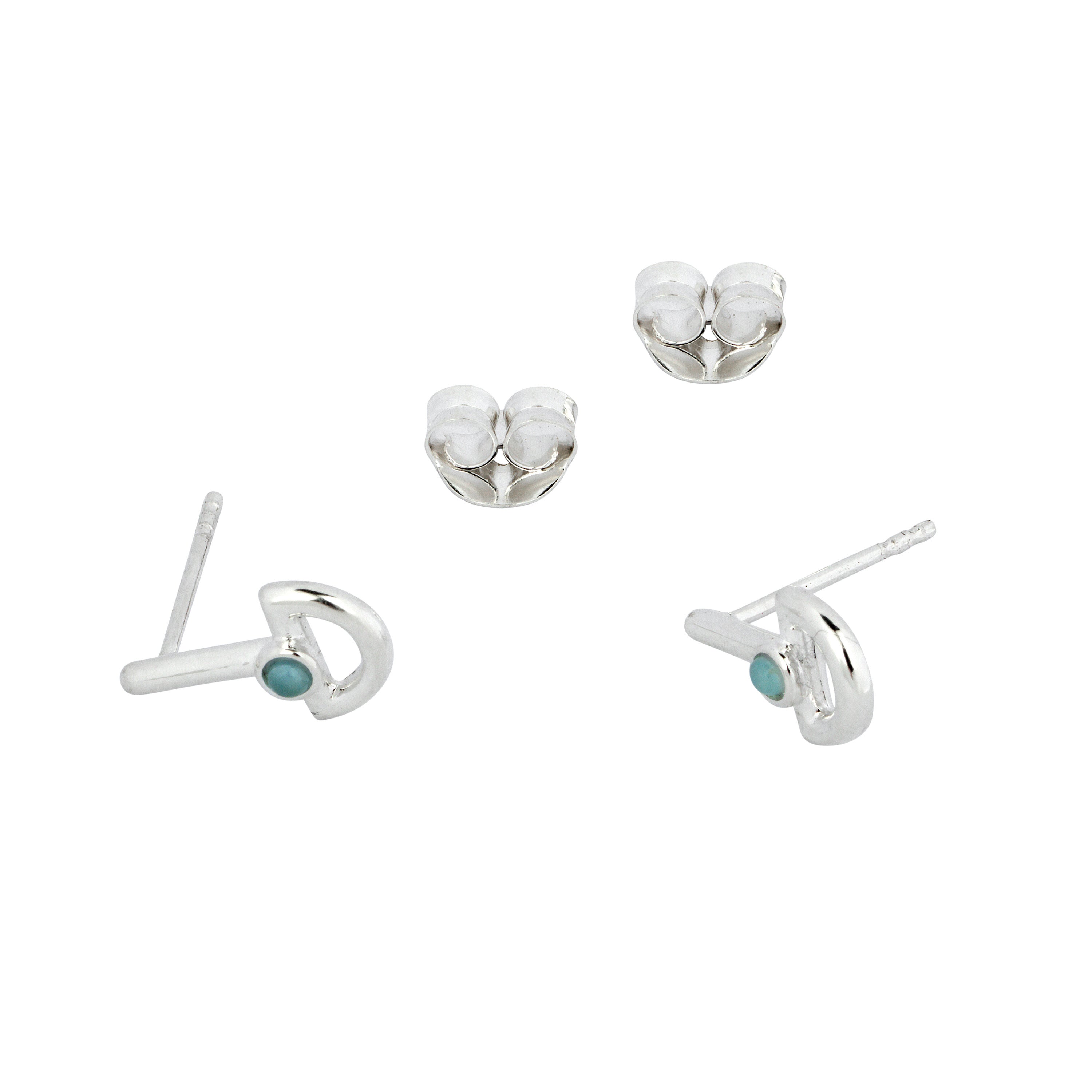 Pendientes de Plata de Ley con Calcedonia Azul en Forma de Barco