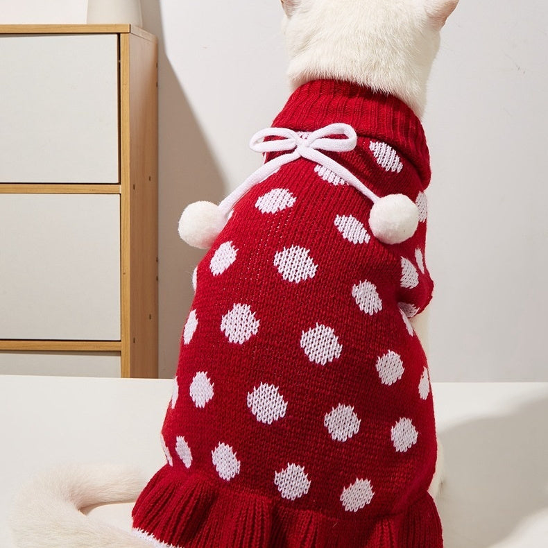 Polka Dot Dog Cat Lotus Leaf Skirt Sweater