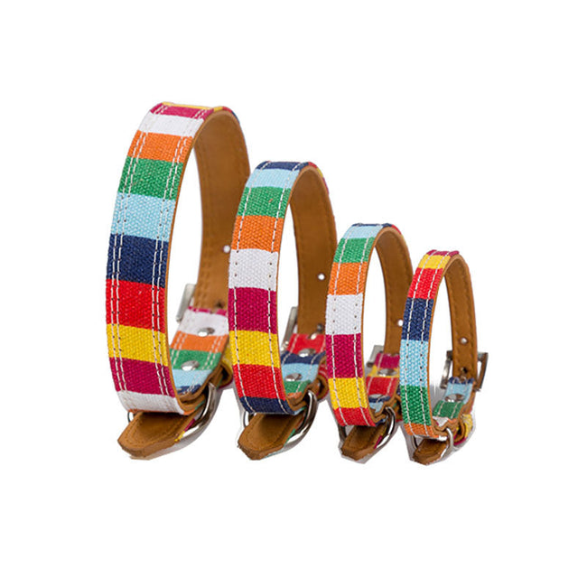Leder Haustier Hundehalsband Designer Hundehalsband Größe S M L Leder Halsband für große kleine Hunde Buntes Regenbogen PU Hundehalsband