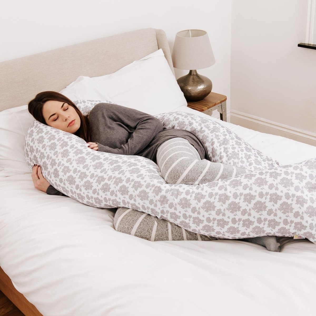 12 Ft Maternity Pillow Case - Grey Floral