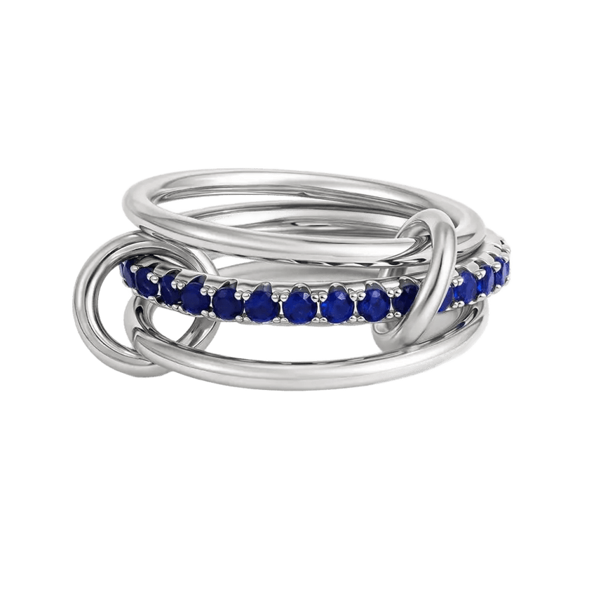 18K Elegant Silver Stacked Rings with Blue Stones